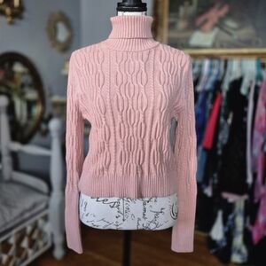 NWT Mi Ami Barbiecore Baby Pink Cable Knit Turtleneck Sweater Small